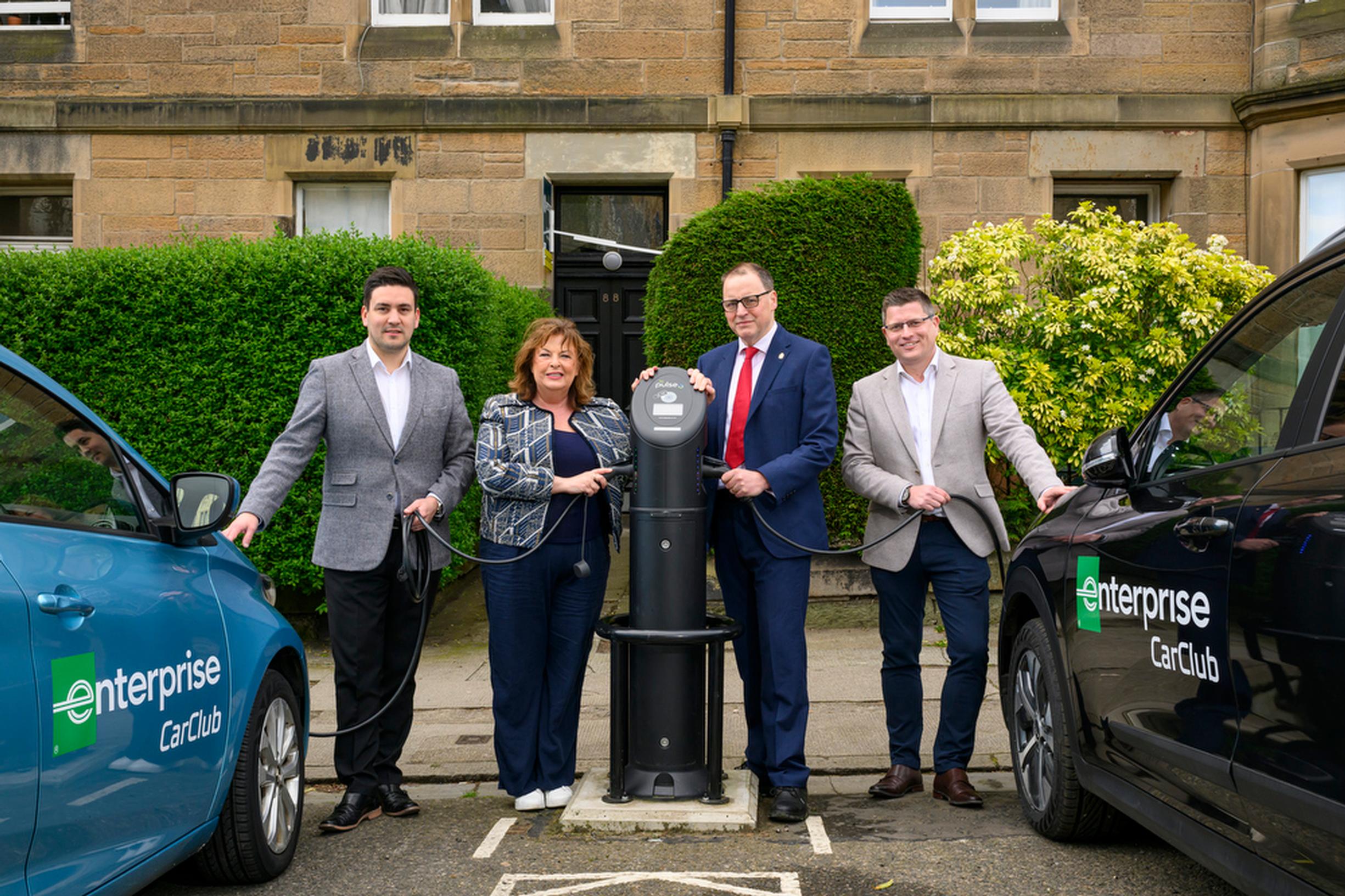 Murray McAdam (head of business rental sales, Enterprise Mobility, Fiona Hyslop (cabinet secretary for transport), Cllr Scott Arthur (transport and environment convener for the City of Edinburgh Council), and Benjamin Thierry (head of public sector sales, Enterprise Mobility)