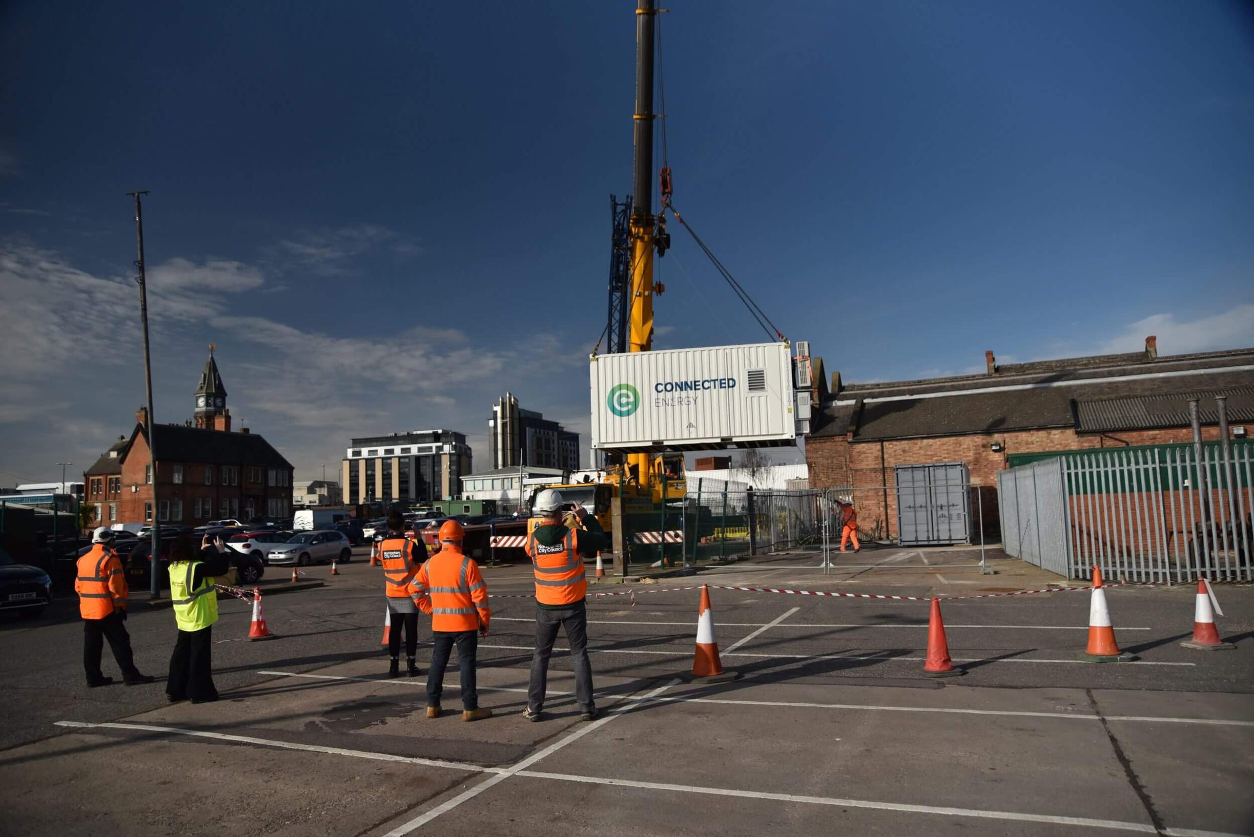 Lowering a Connected Energy 300kW system into place