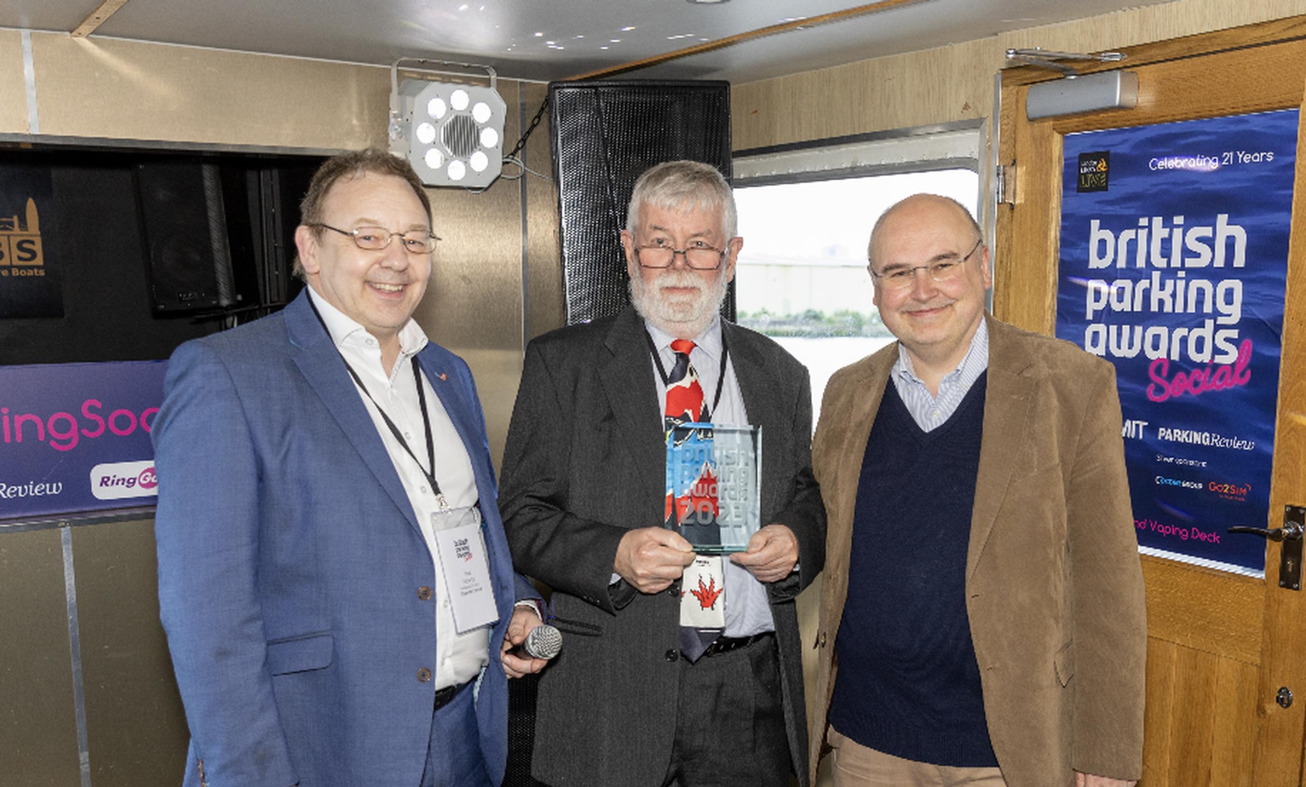 Peter Guest flanked by Chipside’s Paul Moorby OBE and Parking Review editor Mark Moran