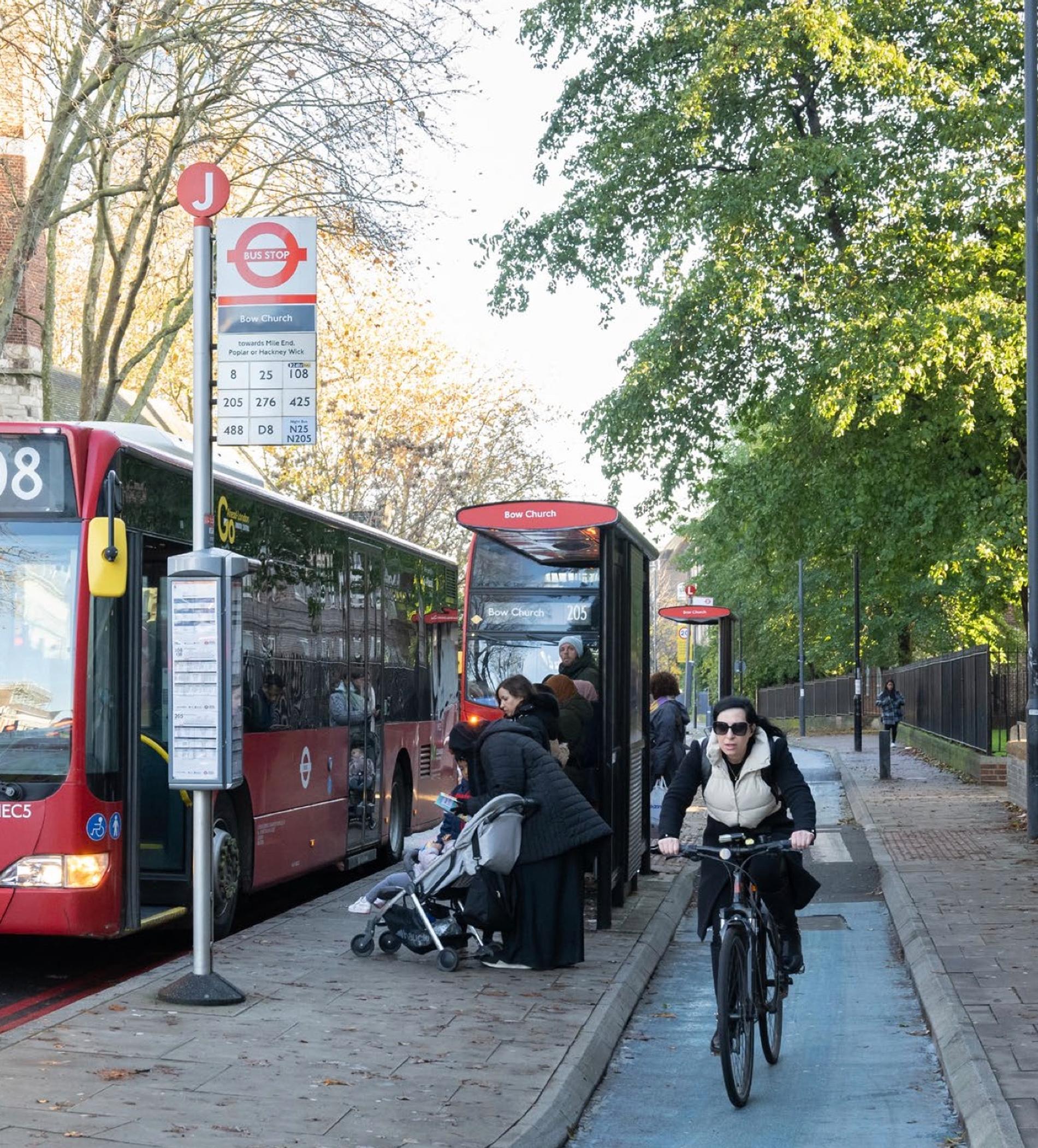 Bus stop bypasses can include cycle tracks and crossings