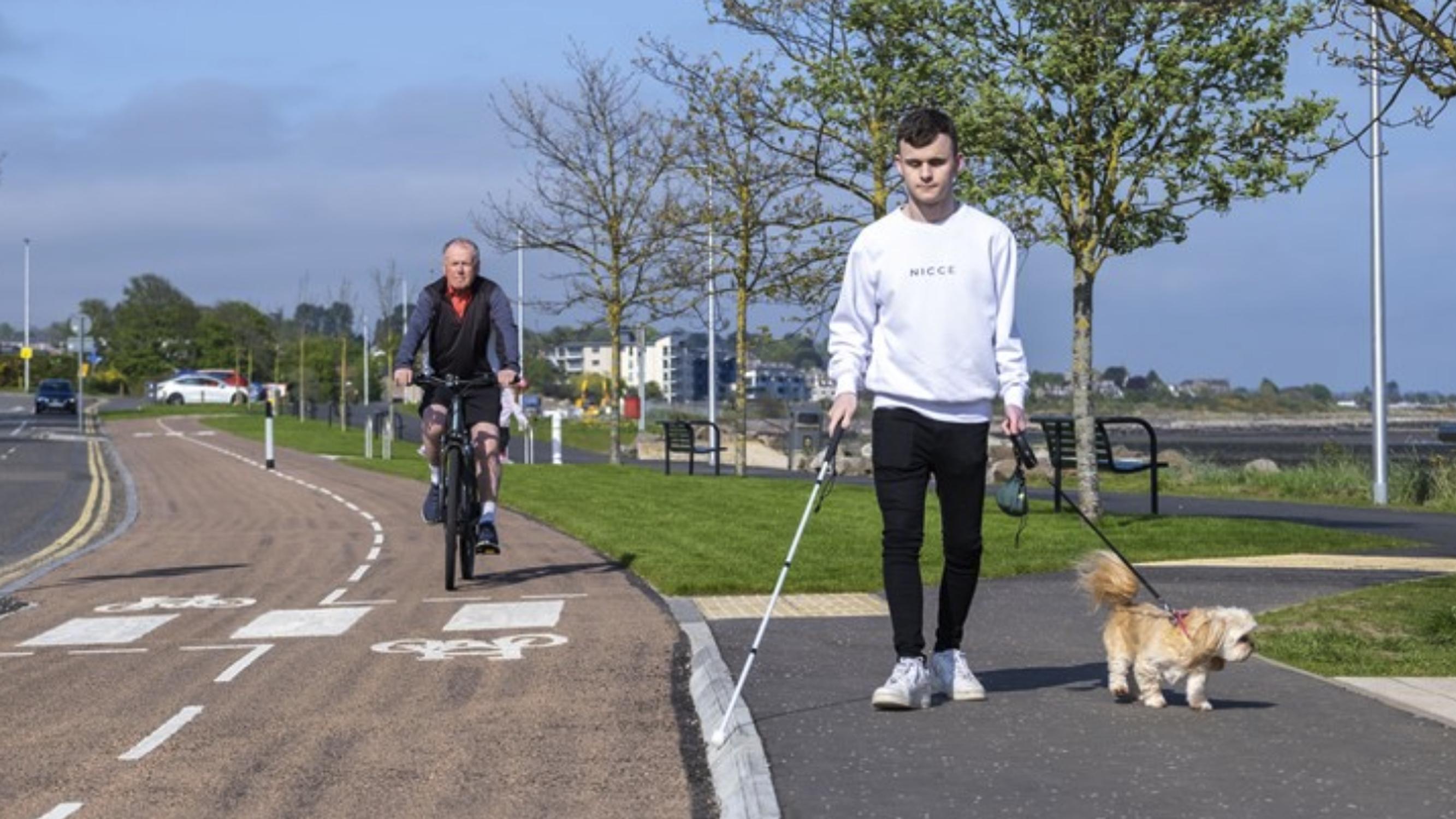 The Broughty Ferry and Monifieth route has a clear demarcation between the pavement and cycleway to ensure people can travel confidently and securely, says Sustrans