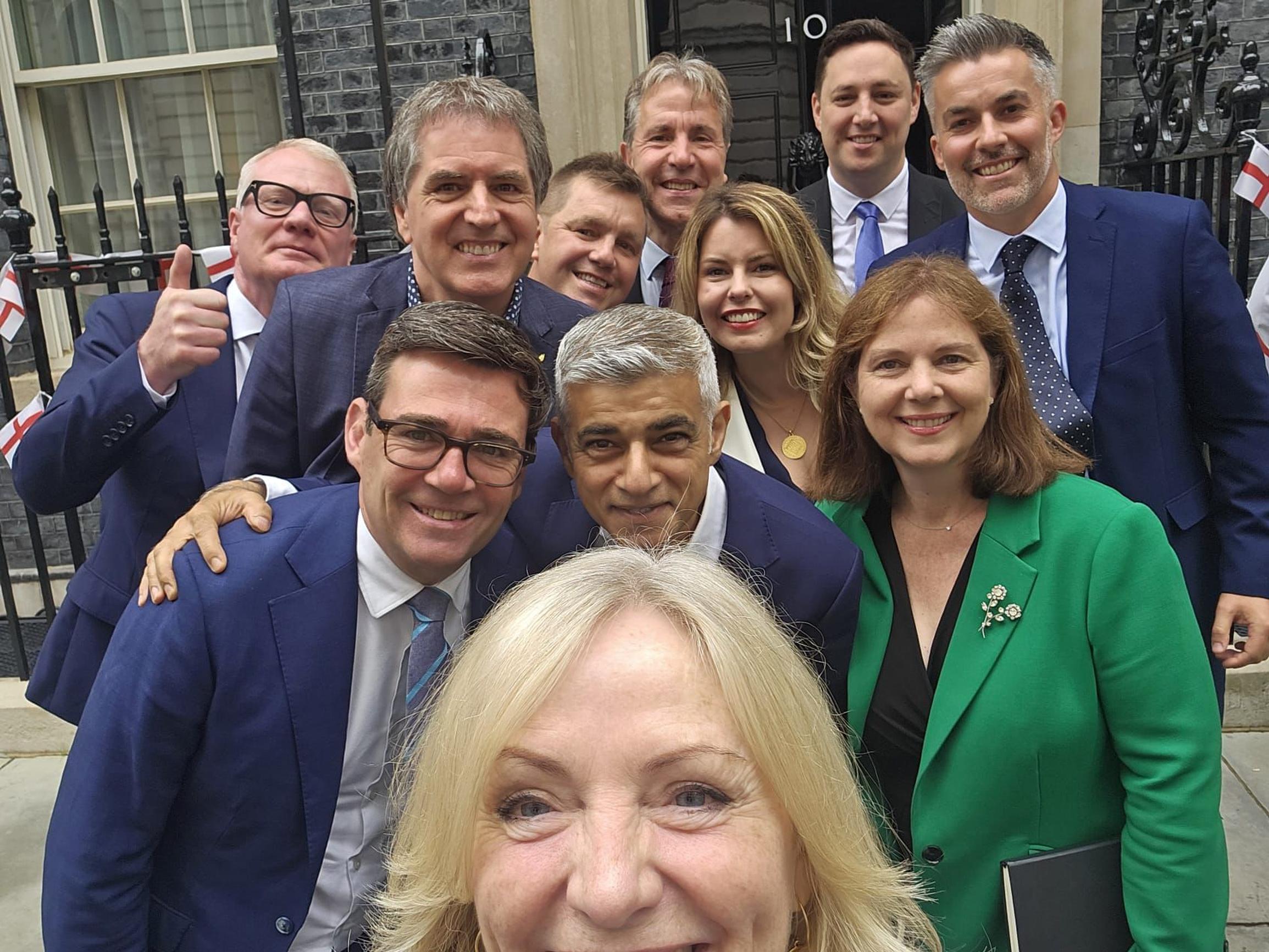 West Yorkshire Mayor Tracy Brabin’s ‘selfie’ of the metro mayors outside 10 Downing Street