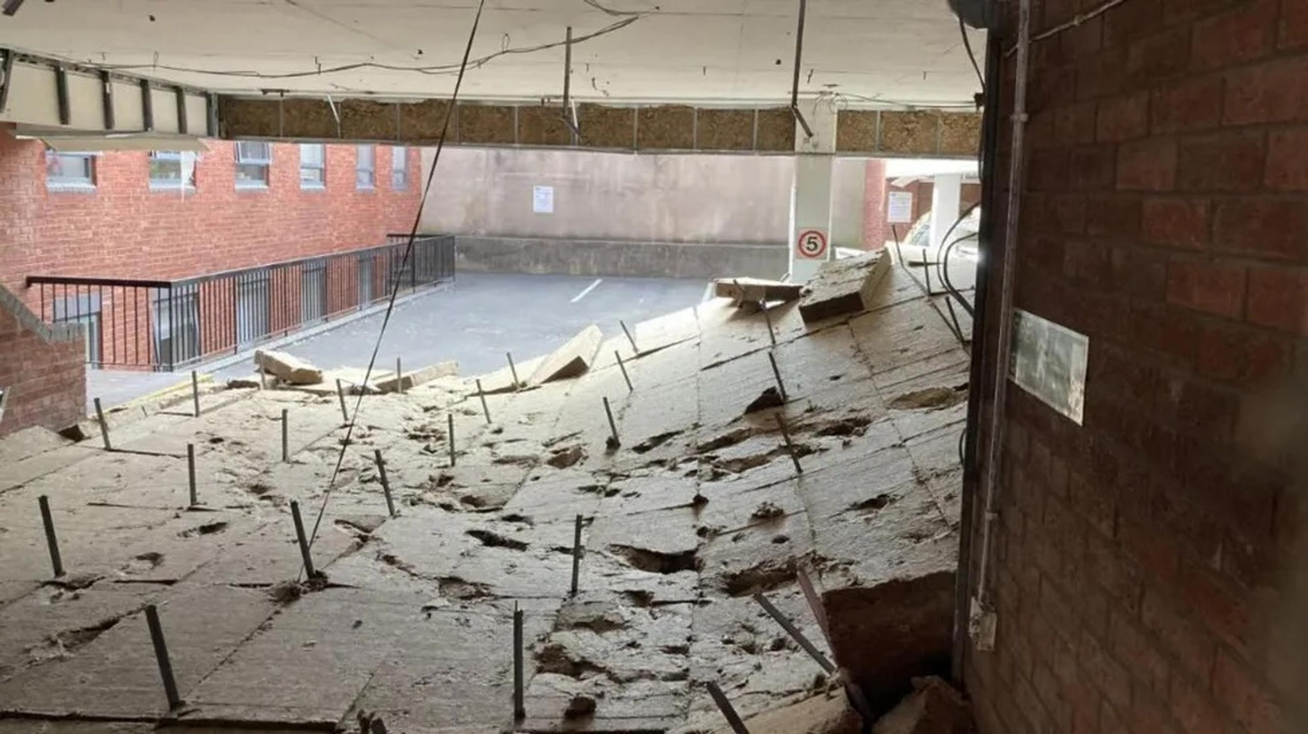 The collapsed car park ceiling