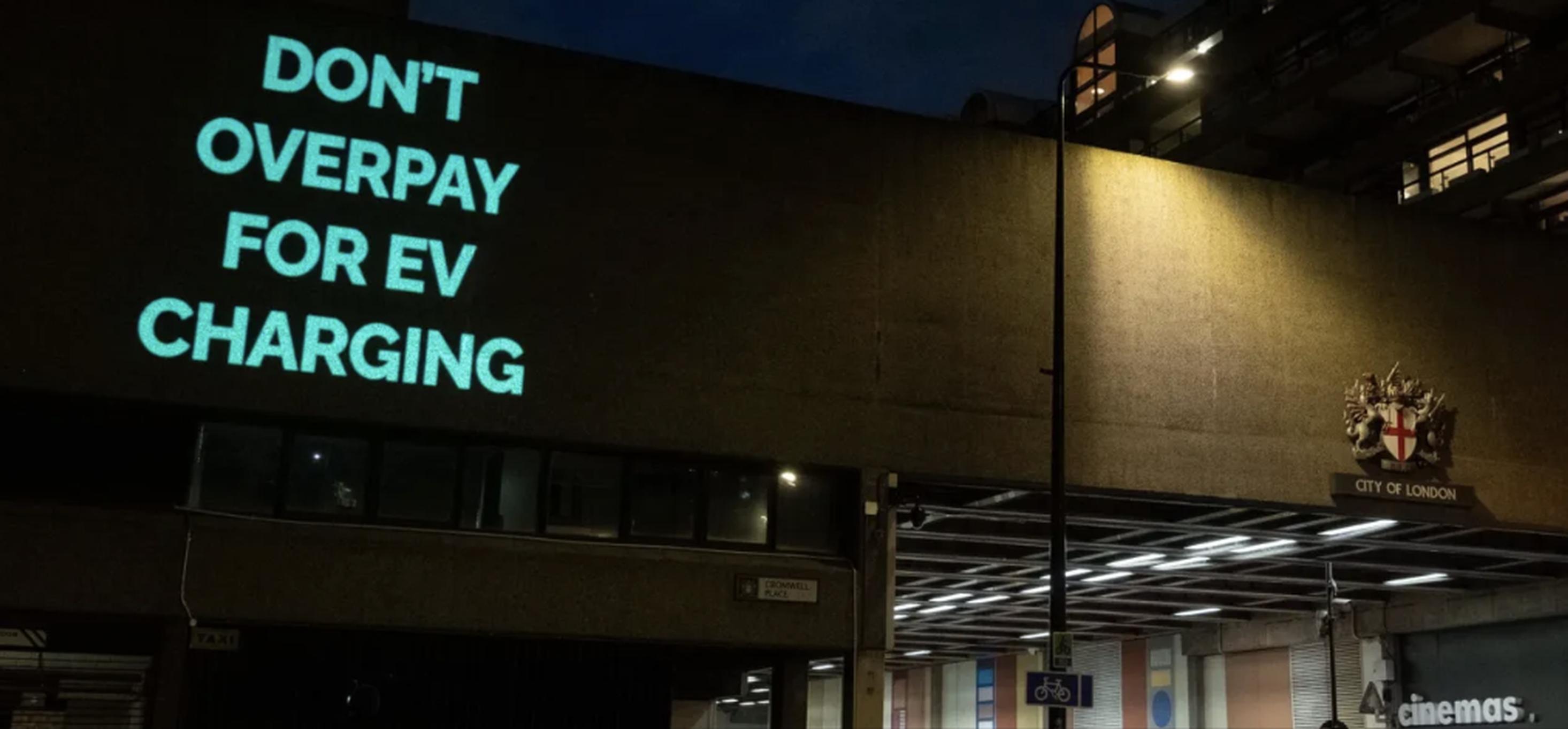 ChargeGuru illuminated Cromwell Tower next ro the Barbican in the City of London to promote its campaign