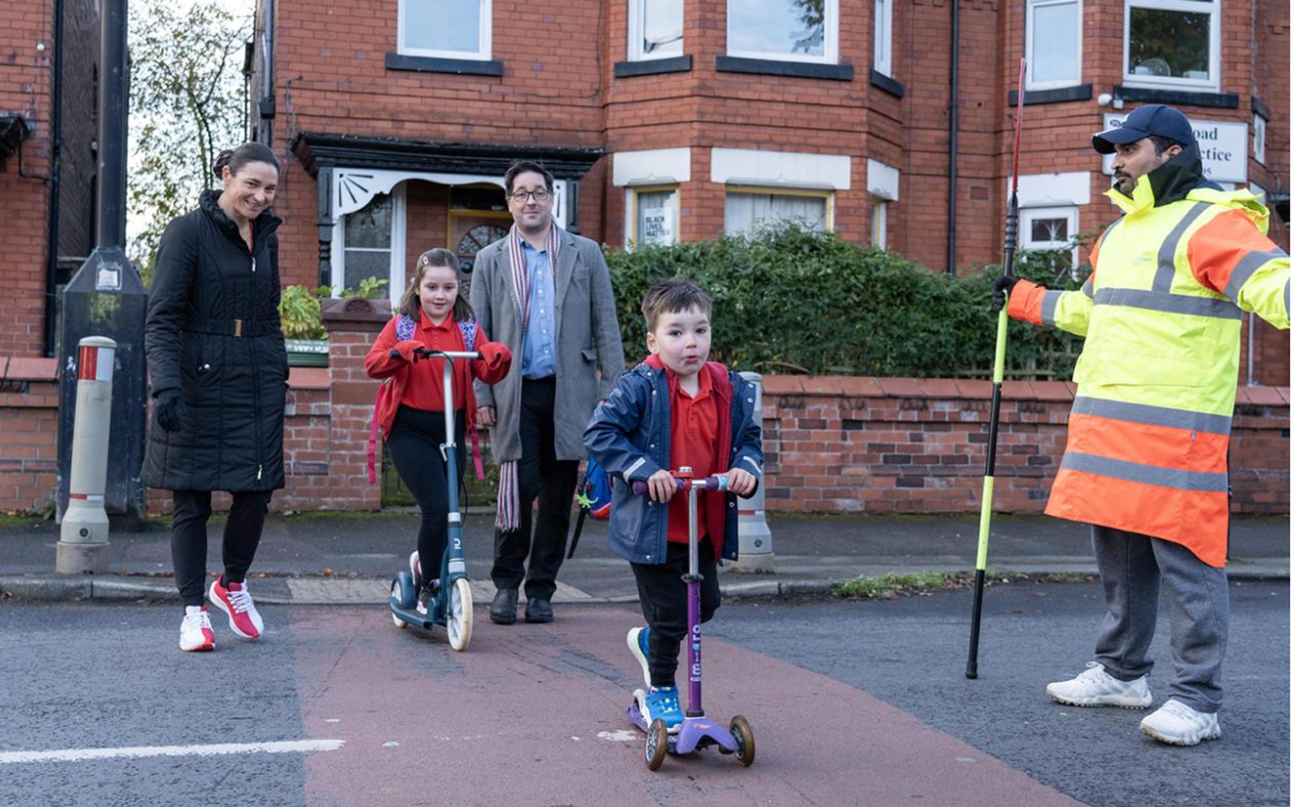 Dame Sarah Storey visits a School Street in Old Trafford