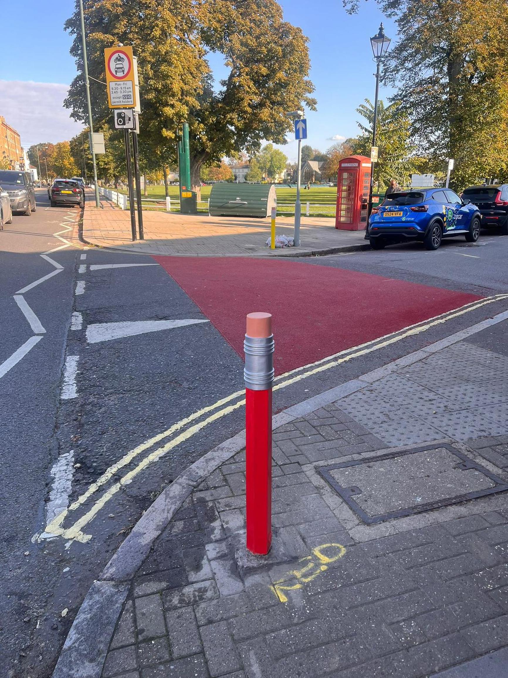 `Pencil bollards` are being trialled at St John the Baptist Primary School in Hampton Wick PIC: Zoe Ford