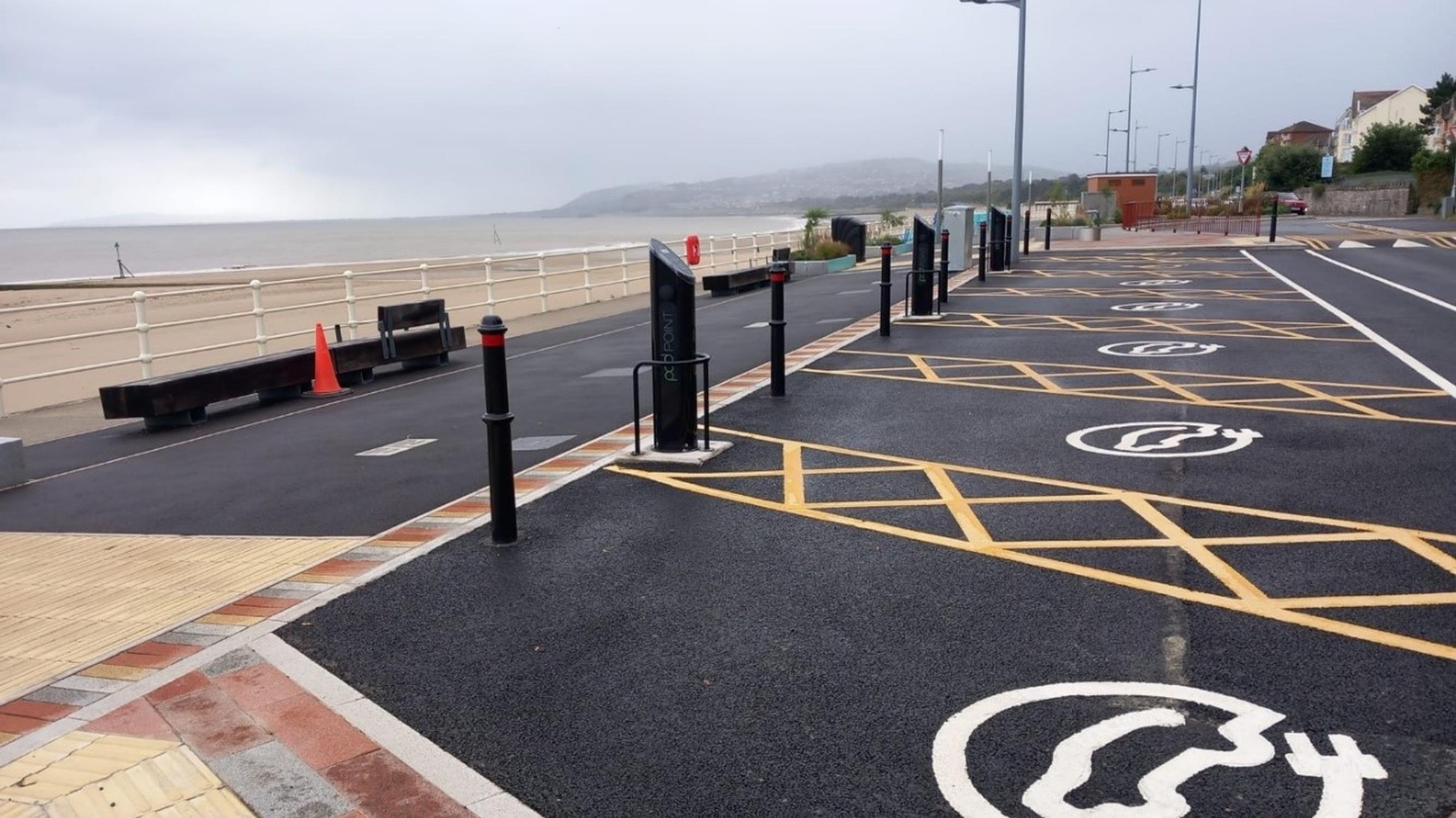 EV chargers by the Welsh seaside