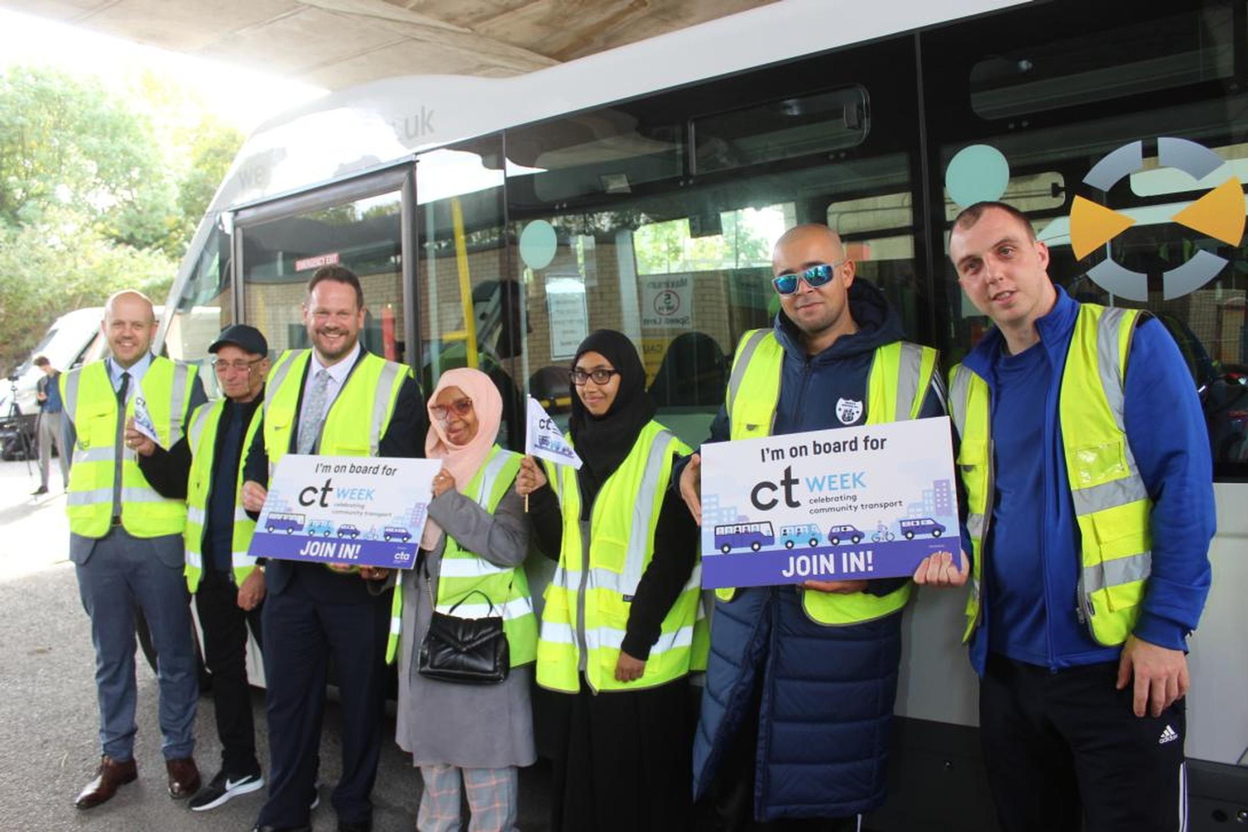 Simon Lightwood with passengers at Westway CT during Community Transport Week