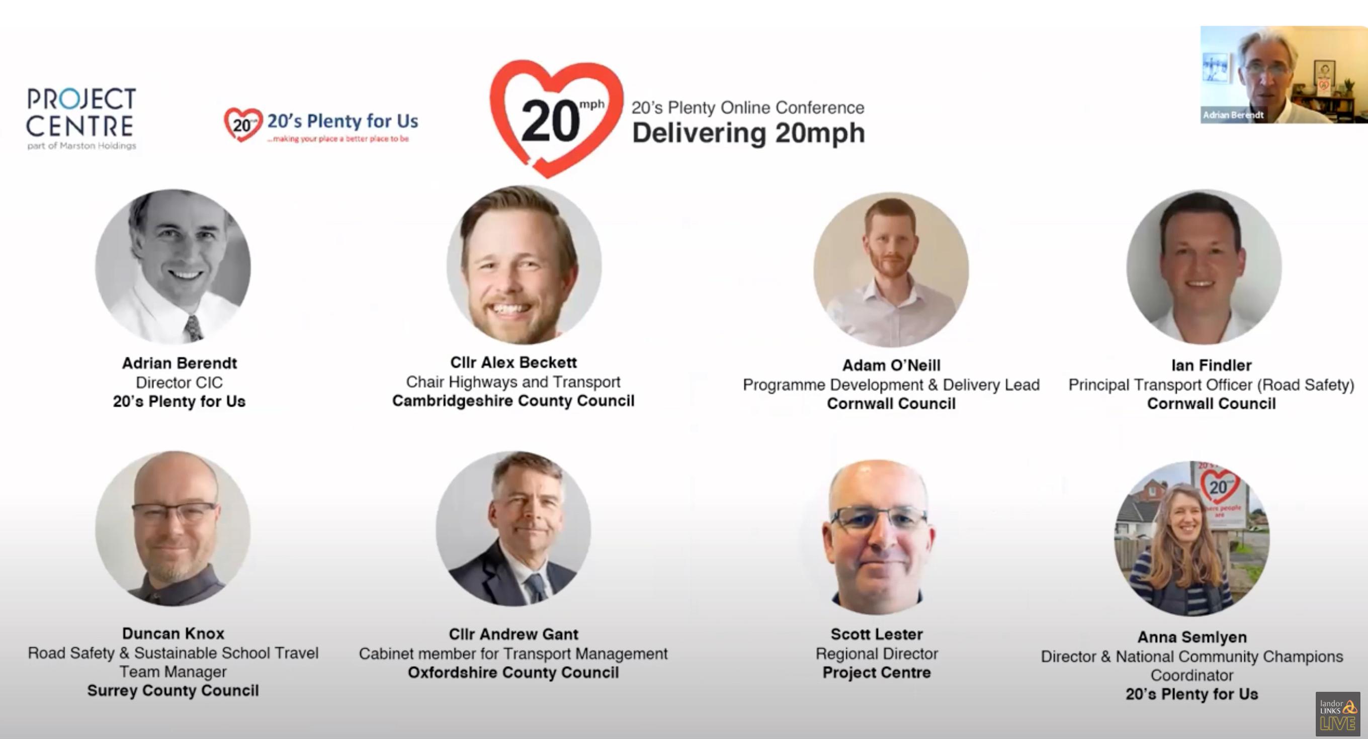 Speakers from Cambridgeshire, Cornwall, Surrey and Oxfordshire councils and Project Centre shared their experiences of implementing 20mph.