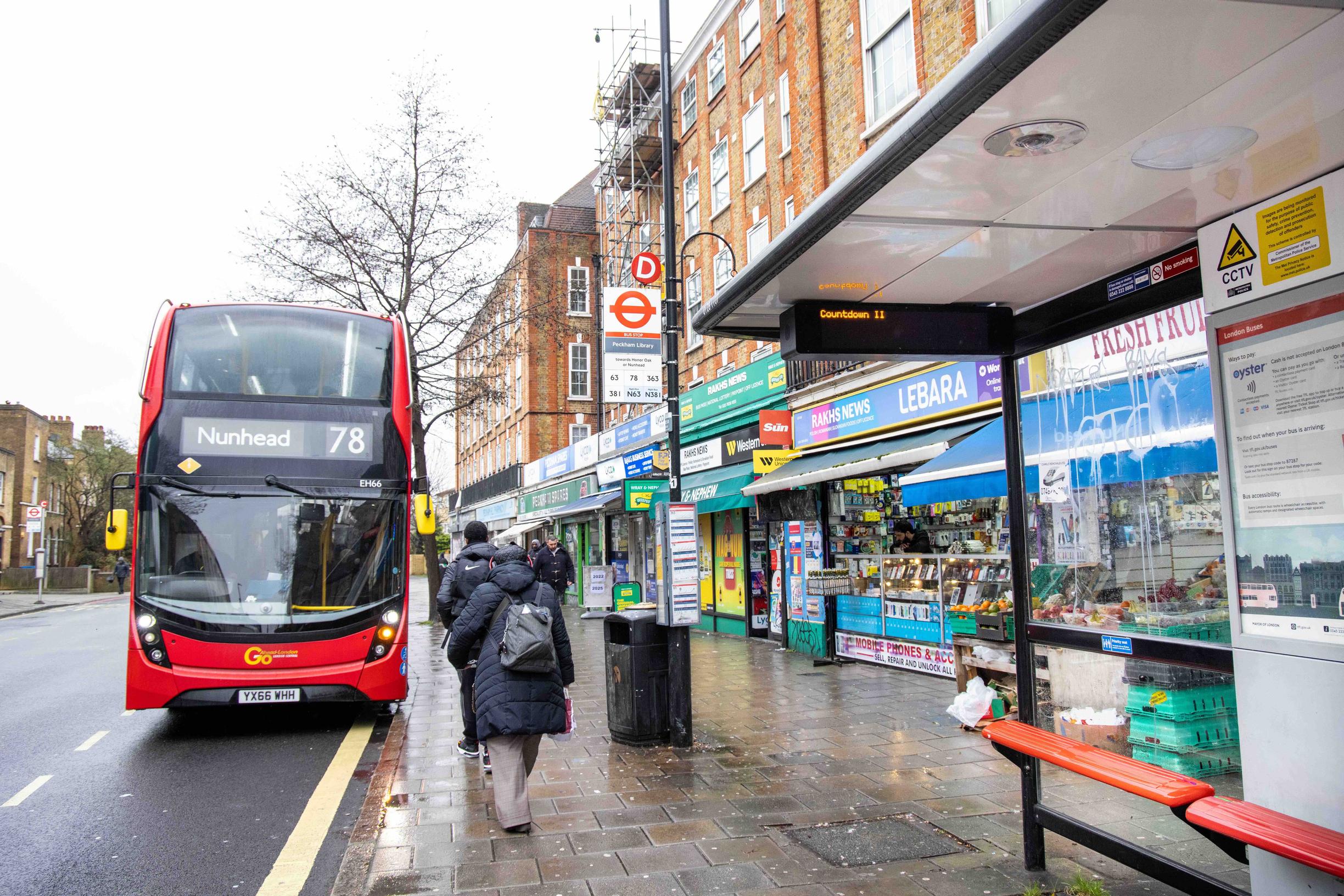 CCTV will be installed at 20 bus shelters, including this one in Peckham, during the 12-month trial