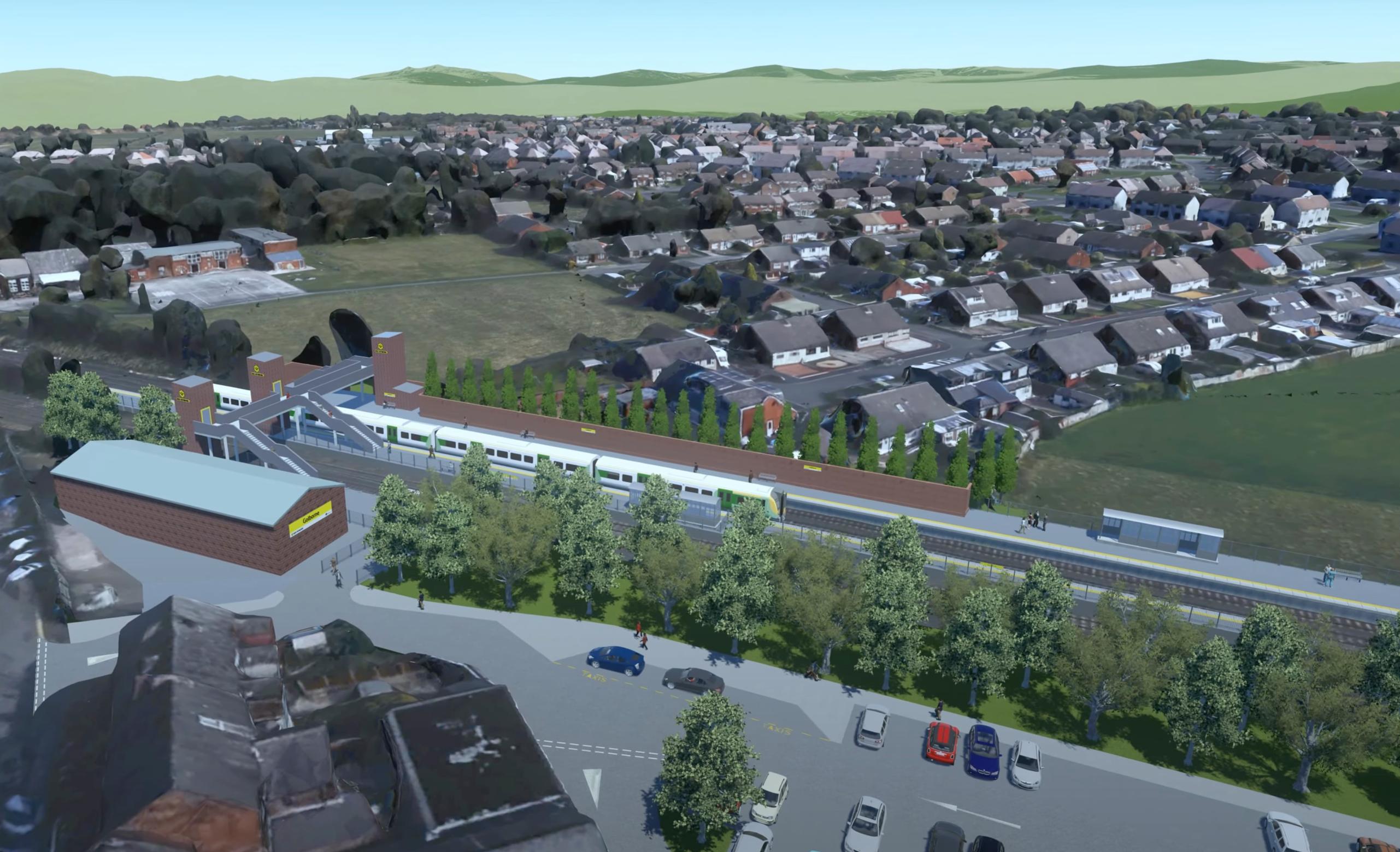 Visualisation of Golborne Station, which would be on the West Coast Main Line, five miles south of Wigan North Western station