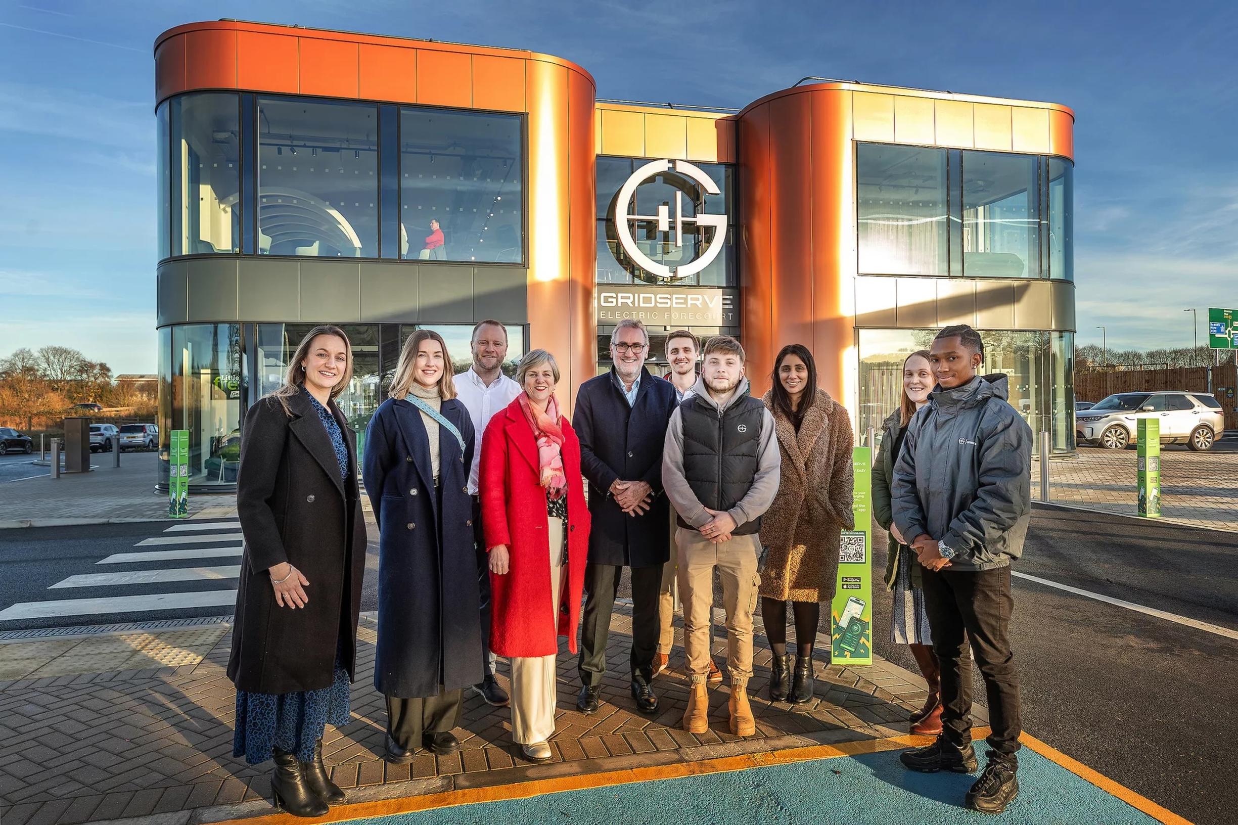 Transport minister Lilian Greenwood and the GRIDSERVE team