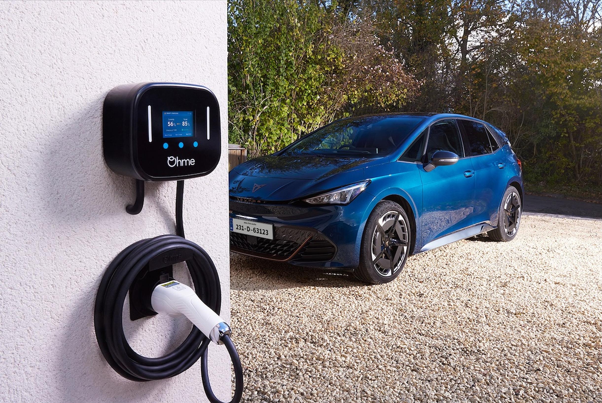 An Ohme HomePro chargepoint and Cupra EV