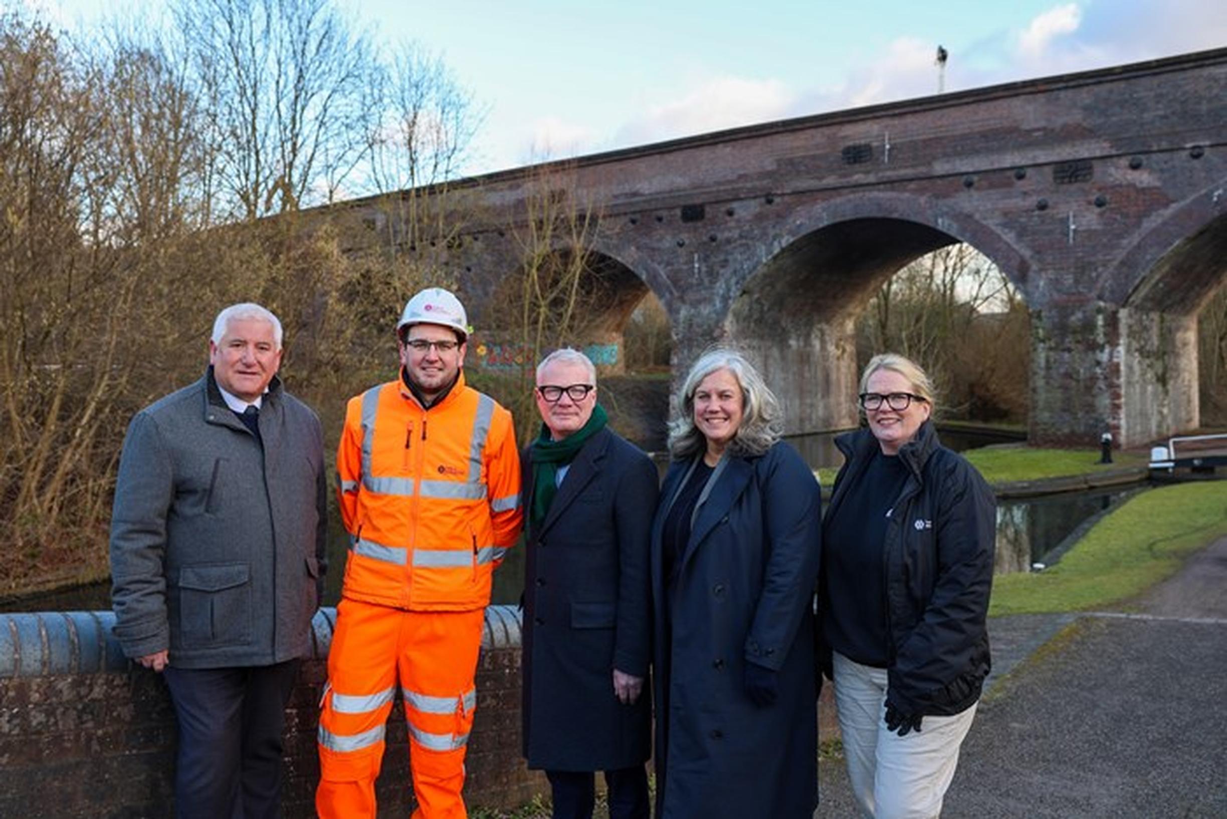 From left: Pat Harley, leader of Dudley Council; Tom Maplethorpe, Midland Metro Alliance; Mayor of the West Midlands Richard Parker; Transport Secretary Heidi Alexander; and Anne Shaw, TfWM