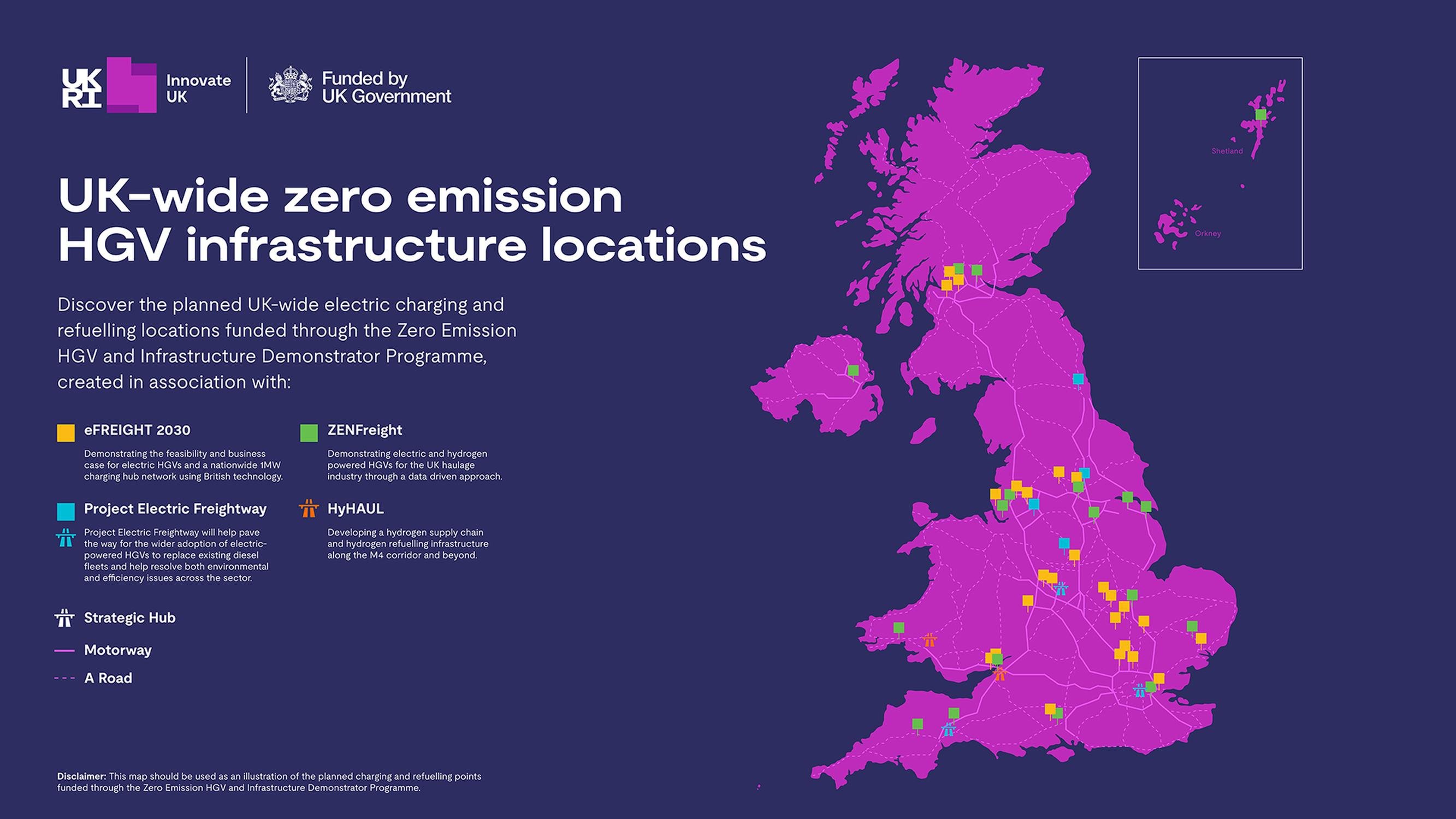 UK-wide zero emission HGV infrastructure locations.