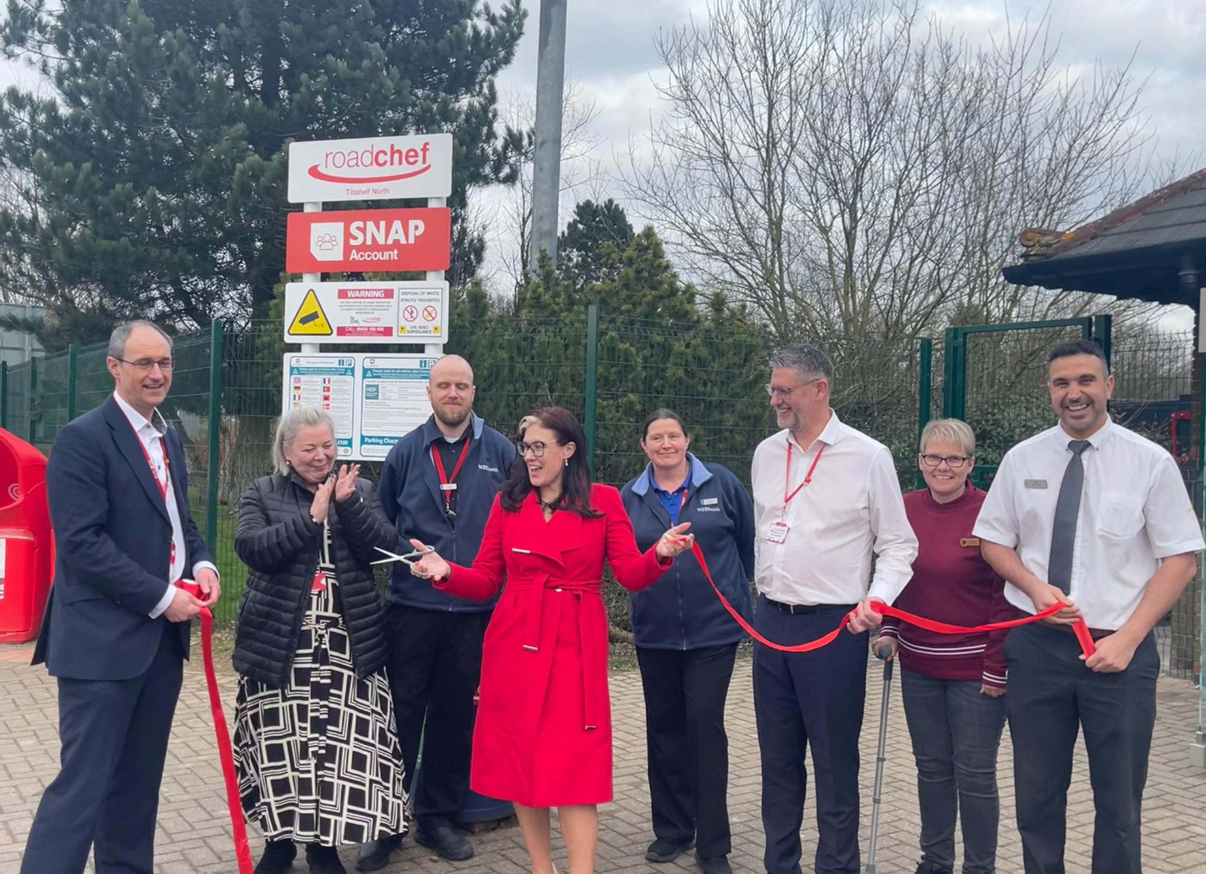 Opening the newly expanded Tibshelf HGV service area